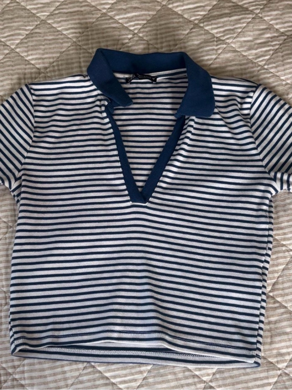 Zara Striped Navy & White Polo Top